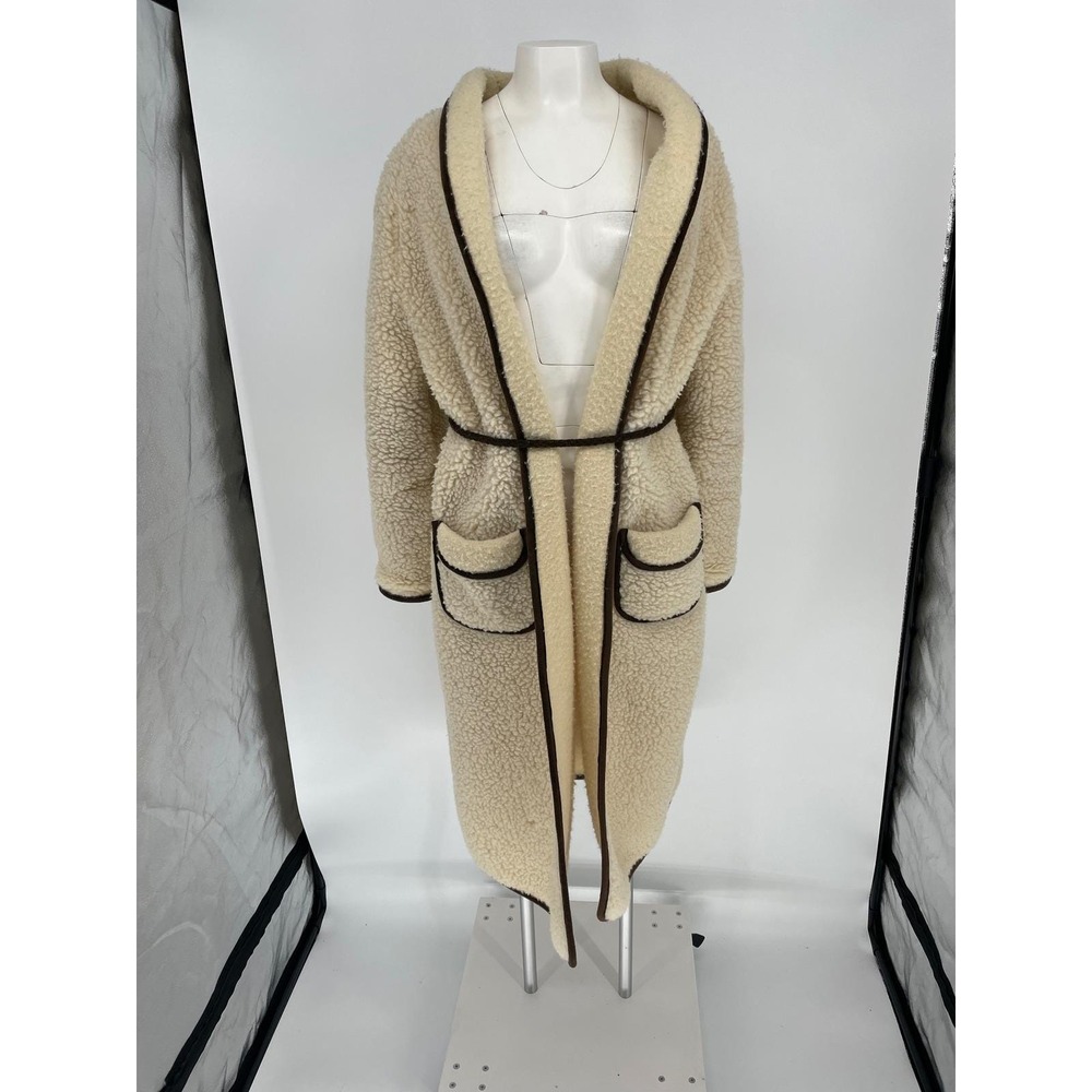 Vintage 70s Wool Sherpa Teddy Coat Oversized Unisex Cream Brown Woolmark
